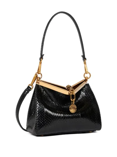 Etro Small Vela Leather Shoulder Bag In Black