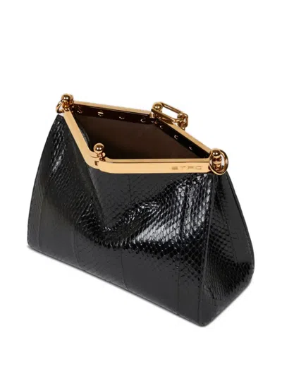Etro Small Vela Leather Shoulder Bag In Black