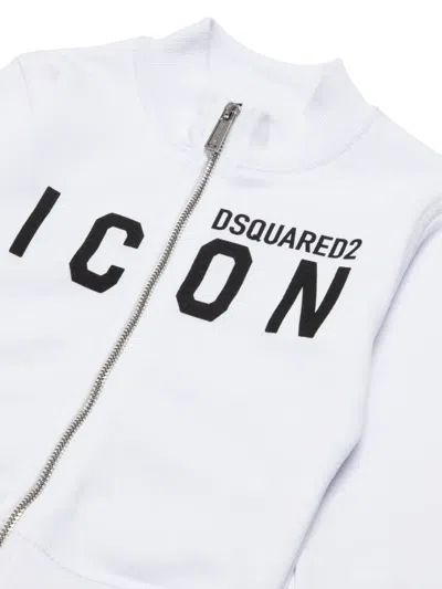 Dsquared2 Felpa Full Zip Con Logo Icon In Weiss