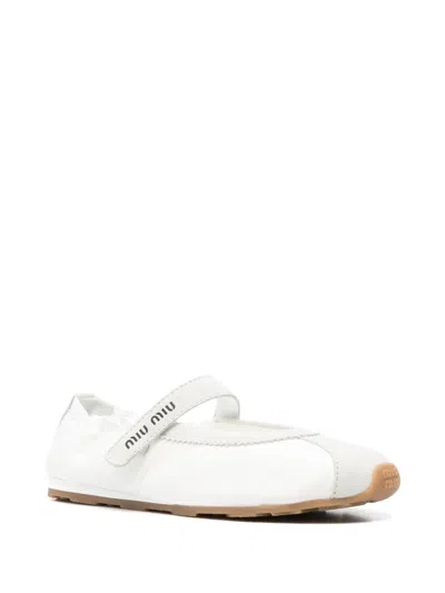 Miu Miu Plume Technical Fabric And Suede Ballerinas In Weiss