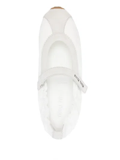 Miu Miu Plume Technical Fabric And Suede Ballerinas In Weiss