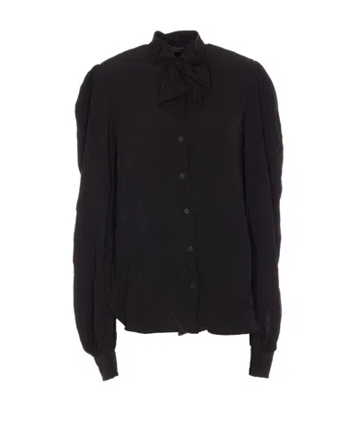Balenciaga Bow Detail Puff Sleeve Shirt In Black