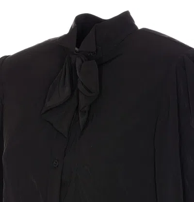 Balenciaga Bow Detail Puff Sleeve Shirt In Black