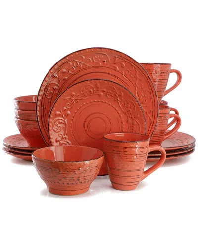 Elama Malibu Jasper 16-piece Stoneware Dinnerware Set In Orange