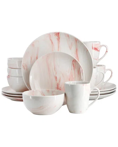 Elama Fine Marble Multi 16pc Porcelain Dinnerware Set In Red