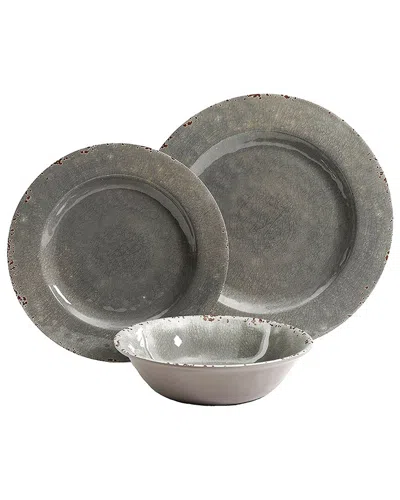 Studio California Mauna 12 Piece Dinnerware Set In Gray Crackle Look Decal In Grey