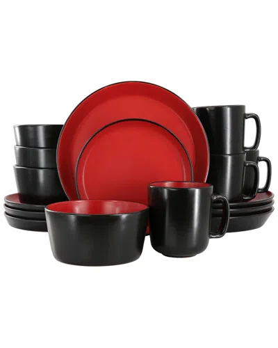 Elama Bacarra 16 Piece Stoneware Dinnerware Set In Red