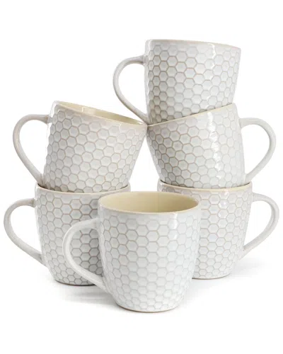 Elama Honeycomb 6 Piece 15 Ounce Mug Set In White