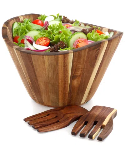 Megachef Acacia Wood Salad Bowl With Serving Utensils In Brown