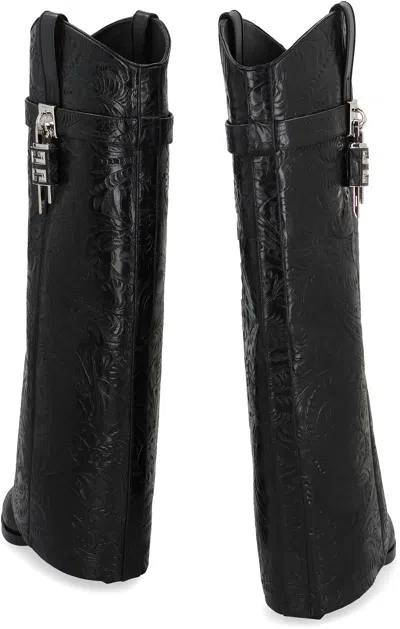 Givenchy Shark Lock Leather Knee-high Cowboy Boot In Black