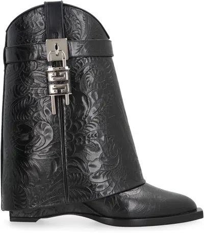 Givenchy 60mm Shark Lock Cowboy Leather Boots In Black