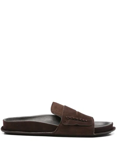 Jacquemus Mocassin Suede Slides In Brown