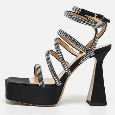 Pre-owned Mach&mach Black Satin Sydney Platform Sandals Size 40