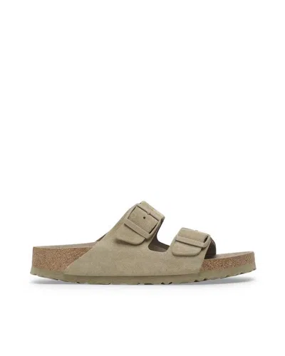 Birkenstock Arizona Suede Dual-buckle Slide Sandals In Toni Neutri