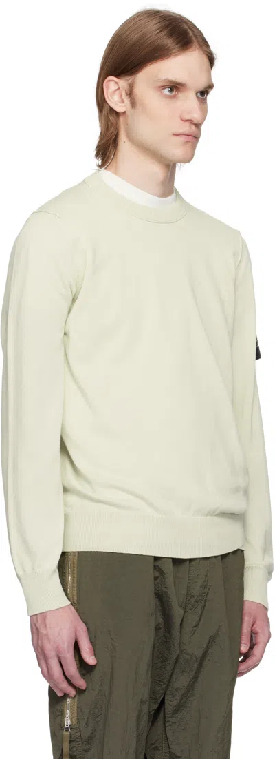 Stone Island Ivory Ribbed Knit Sweater With Crew Neckline In Multi