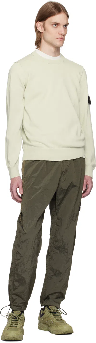 Stone Island Ivory Ribbed Knit Sweater With Crew Neckline In Multi