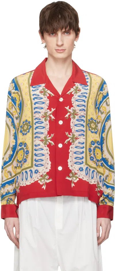 Bode Mens Bricolage Short-sleeve Silk Shirt In Red