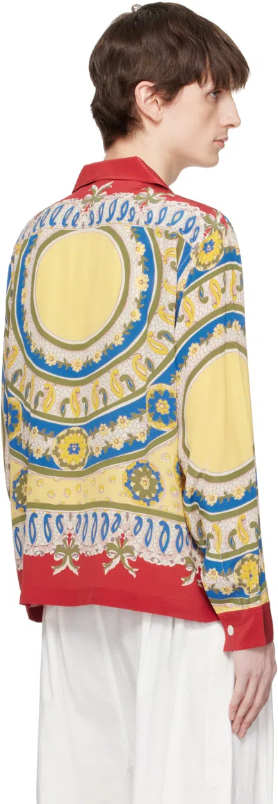 Bode Mens Bricolage Short-sleeve Silk Shirt In Red