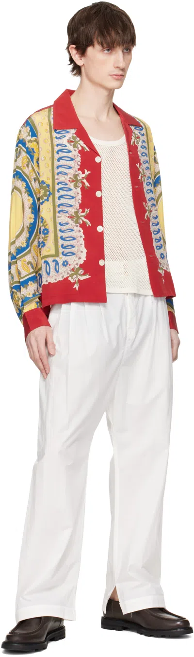 Bode Mens Bricolage Short-sleeve Silk Shirt In Red