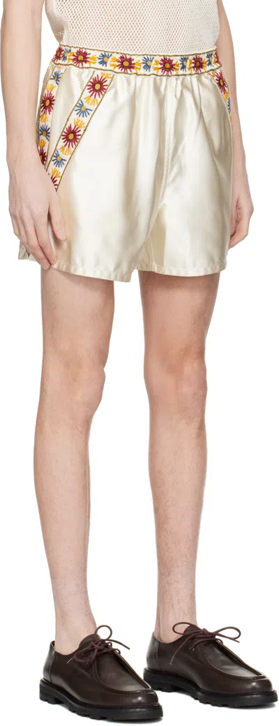 Bode Men Ivory Satin Candyfloss Bermuda Shorts In Cream Multi
