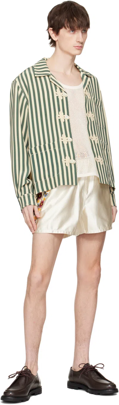 Bode Men Ivory Satin Candyfloss Bermuda Shorts In Cream Multi