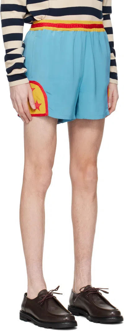 Bode Blue Star Field Shorts In Blue Multi