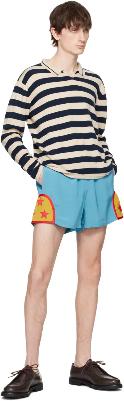 Bode Blue Star Field Shorts In Blue Multi