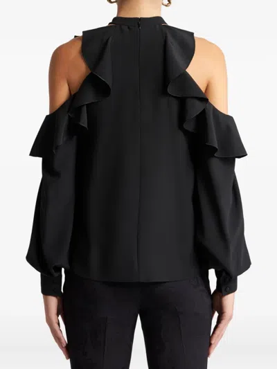 Etro Draped Detail Cold Shoulder Blouse With Ruffled Design In Black