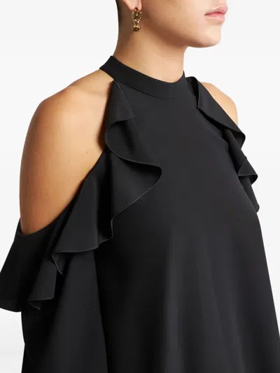 Etro Draped Detail Cold Shoulder Blouse With Ruffled Design In Black