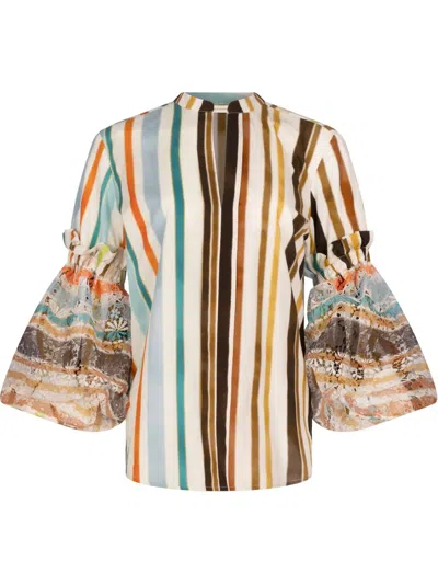 Silvia Tcherassi Nuru Striped Eyelet Puff-sleeve Blouse In Blue