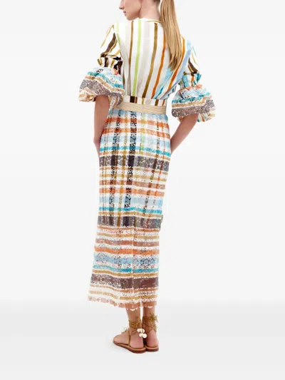 Silvia Tcherassi Nuru Striped Eyelet Puff-sleeve Blouse In Blue