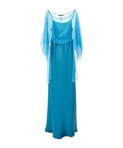 Alberta Ferretti Satin Maxi Dress In Blue