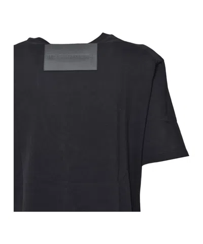 Jil Sander Classic Cotton Jersey T-shirt With Leather Logo Application In Black