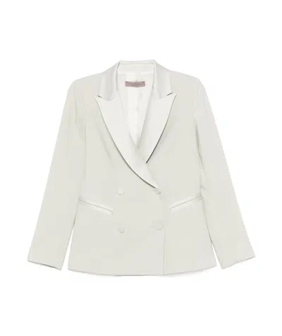 D Exterior D.exterior Light Green Double-breasted Blazer With Satin Lining In Neutral