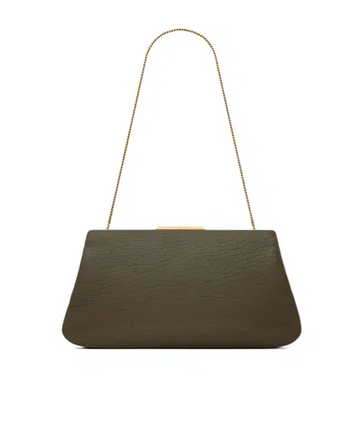Saint Laurent Thin-chain Clutch In Brown