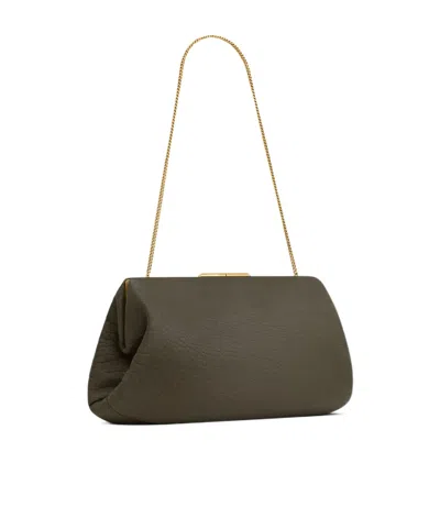 Saint Laurent Thin-chain Clutch In Brown