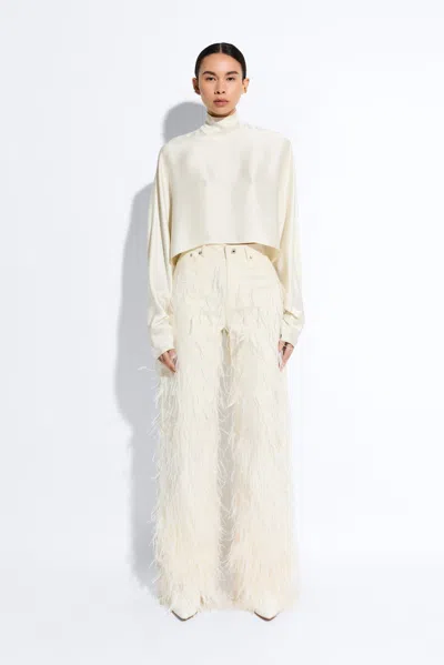 Lapointe Stretch Cotton Twill Slouchy Pant With Feathers In Cream