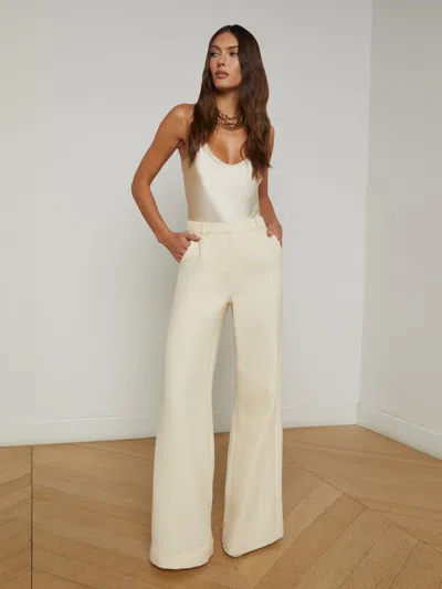 L Agence Pilar Tweed Wide-leg Pant In Light Pearl
