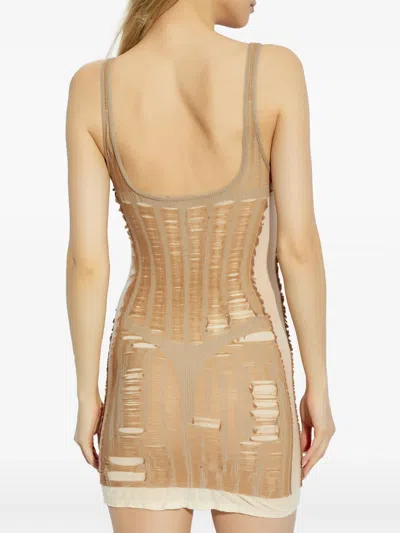 Diesel 'm-calimera' Beige Dress With Insert Design And Second Skin Effect