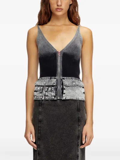 Diesel Knit Tank Top With Denim Cargo Pockets
