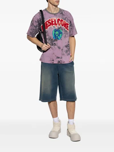 Diesel Blue Bermuda Pants With Oval D Logo Embroidery On The Front And Distressed Effect