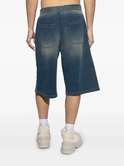 Diesel Blue Bermuda Pants With Oval D Logo Embroidery On The Front And Distressed Effect