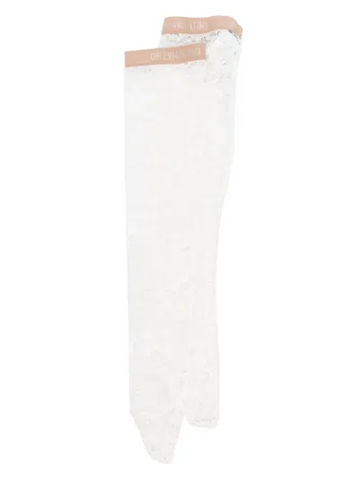 Valentino Garavani Floral Lace Knee High Socks In White
