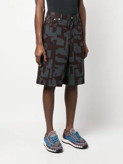 Dries Van Noten Gray & Purple Printed Denim Shorts