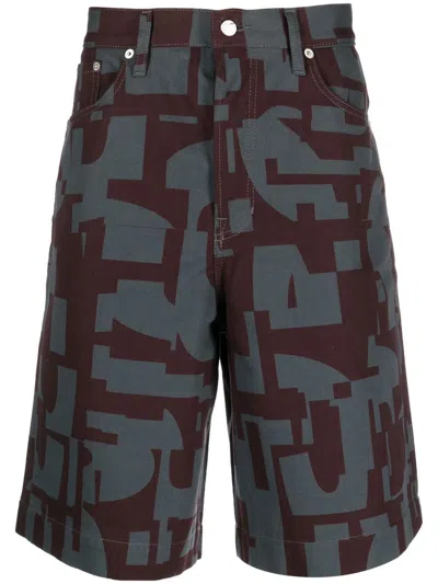 Dries Van Noten Gray & Purple Printed Denim Shorts