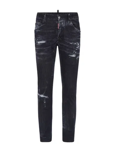 Dsquared2 Cool Gut Black Jeans With Belt Loops And Faded Effect In Denim Man In Black