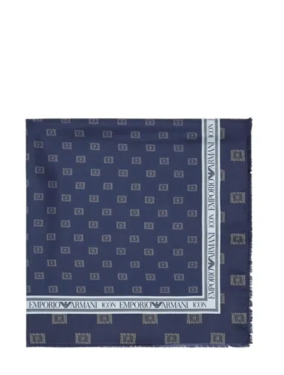 Emporio Armani Monogram-pattern Scarf In Blue