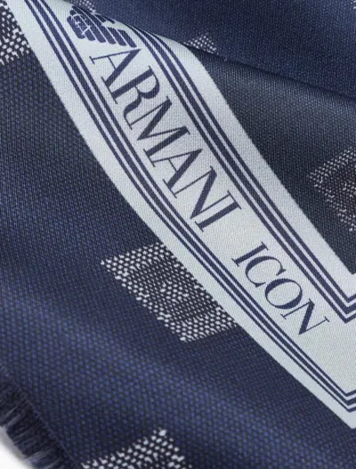 Emporio Armani Monogram-pattern Scarf In Blue