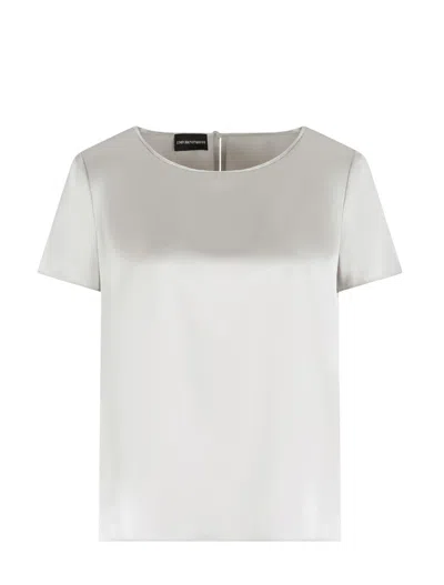 Emporio Armani Short-sleeved Silk Satin Blouse In Se De Camargue