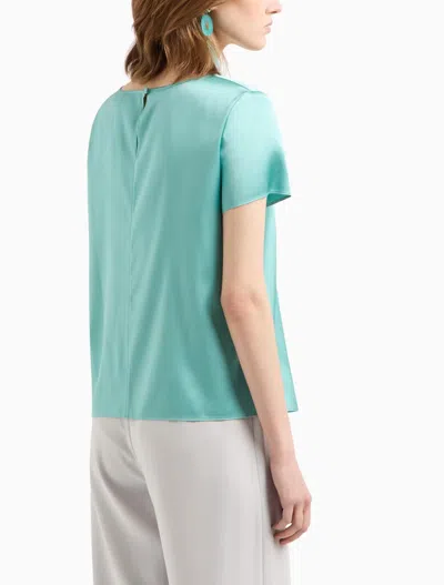 Emporio Armani Stretch Jacquard Jersey Short Sleeve Top In Lagoon Green